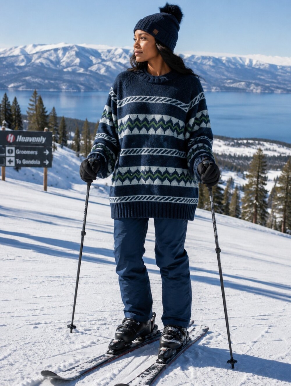 ∆Abercrombie & Fitch Vintage Tahoe Blue Ski Triple Zigzag Lambwool Sweater SZ XL